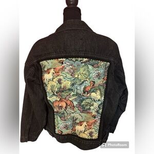 Belfast Accessory Co Tapestry Black Denim Jacket Vintage Rare Gorgeous SZ MED